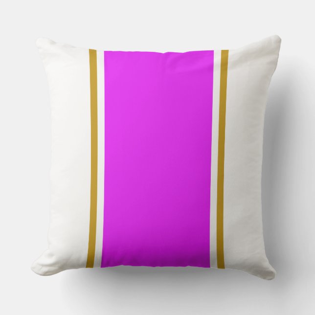 Wide Tropical Pink Brown Racing Stripes On White Cushion (Front)