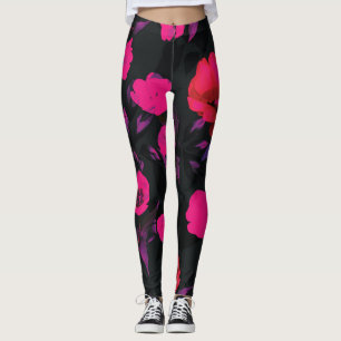 Wide vintage floral, stylised tulips pattern. leggings