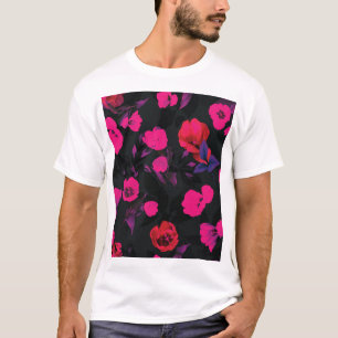 Wide vintage floral, stylised tulips pattern. T-Shirt