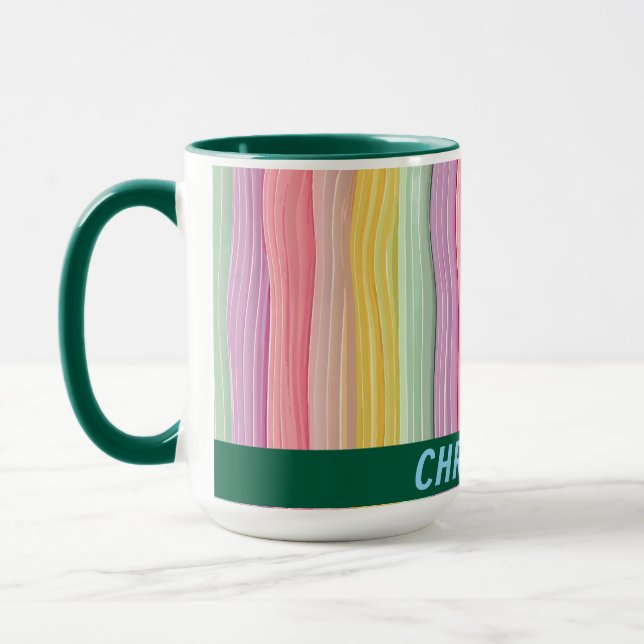 Wide wavy lines in girly colours with name mug (Left)