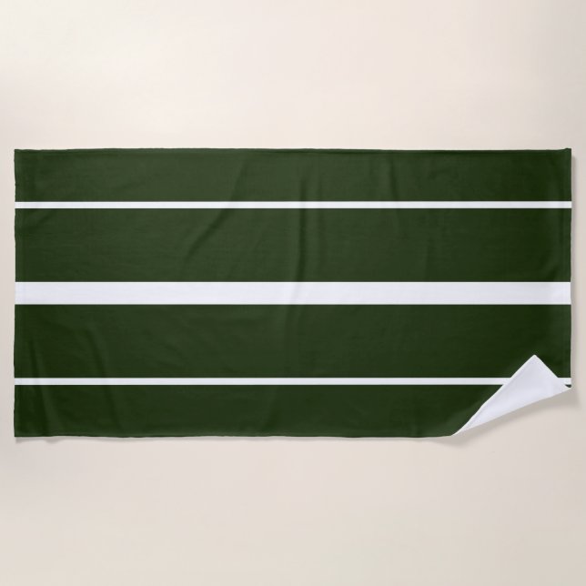 Wide White Horizontal Racing Stripes On Bold Green Beach Towel (Front)