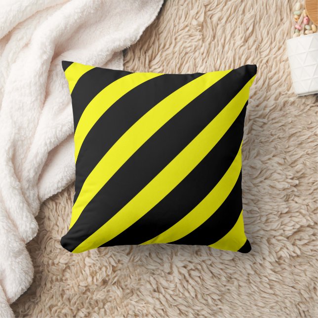 Wide Yellow and Black Diagonal Stripes Pattern Cushion (Blanket)