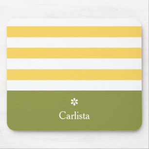 Wide Yellow Horizontal Stripes Green Name Daisy Mouse Pad
