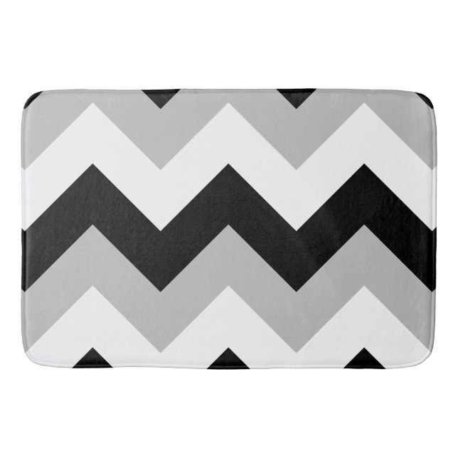 Wide Zigzag Pattern Black Grey White Bath Mat (Front)