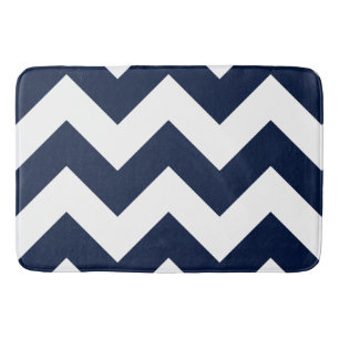 Wide Zigzag Pattern Dark Blue & White Bath Mat