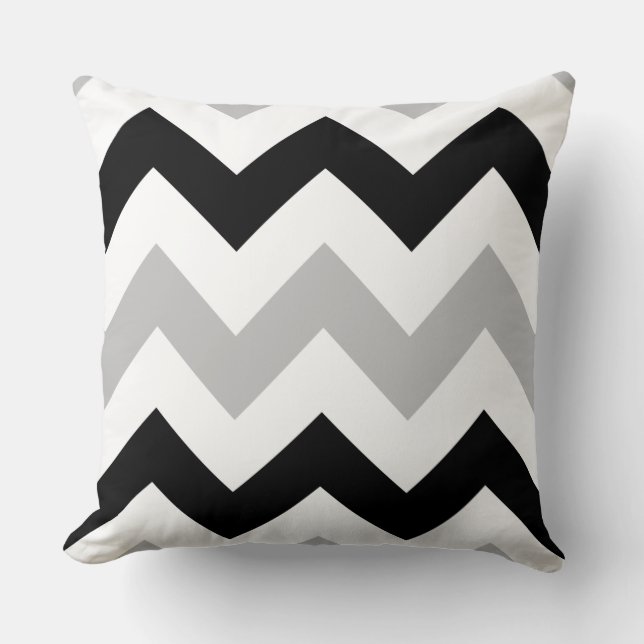 Wide Zigzag Pattern Gray Black & White Cushion (Front)