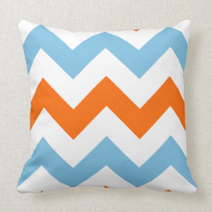 Wide Zigzag Pattern Orange White & Blue Cushion