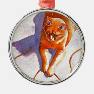 Widget Orange Tabby Playiing String Metal Ornament