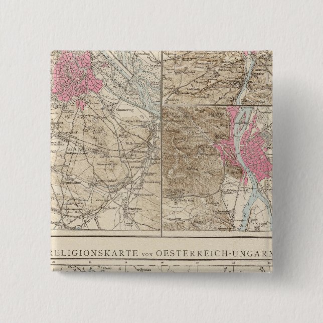 Wien, Prag, BudaPest Map 15 Cm Square Badge (Front)