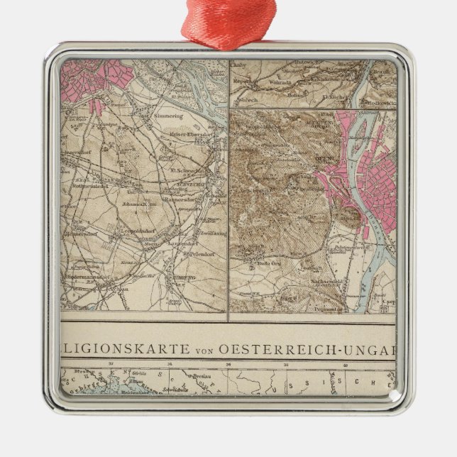 Wien, Prag, BudaPest Map Metal Tree Decoration (Front)