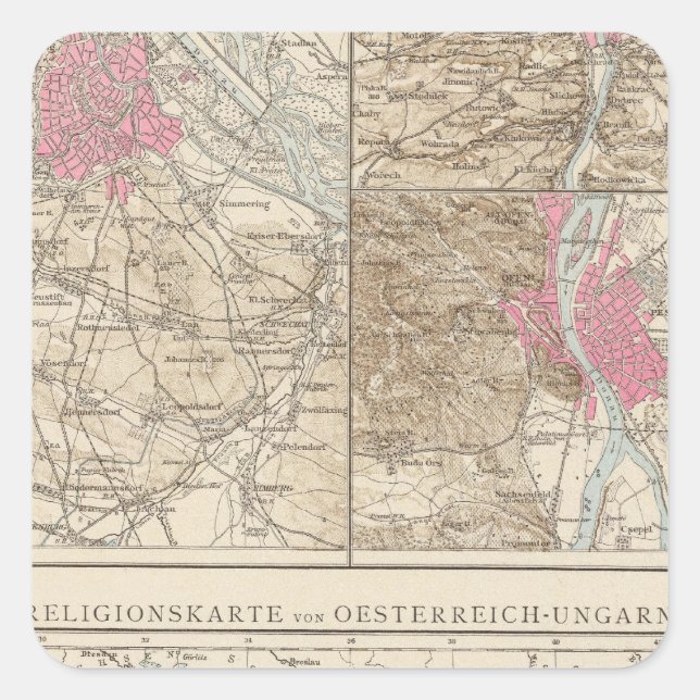 Wien, Prag, BudaPest Map Square Sticker (Front)