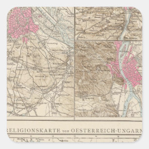 Wien, Prag, BudaPest Map Square Sticker