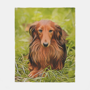 Wiener Brown Dachshund On Grass In The Garden Xmas Fleece Blanket