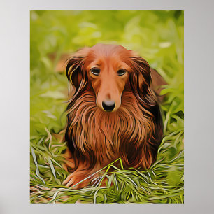 Wiener Brown Dachshund On Grass In The Garden Xmas Poster