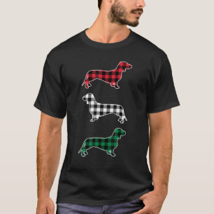 Wiener Dachshund Dog Merry Christmas Buffalo Plaid T-Shirt