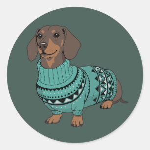 Wiener Dog Christmas Ugly Sweater Dachshund Pet  Classic Round Sticker
