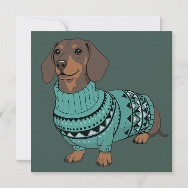 Wiener Dog Christmas Ugly Sweater Dachshund Pet  Holiday Card (Front)