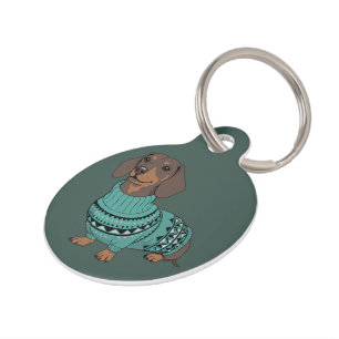 Wiener Dog Christmas Ugly Sweater Dachshund Pet Tag