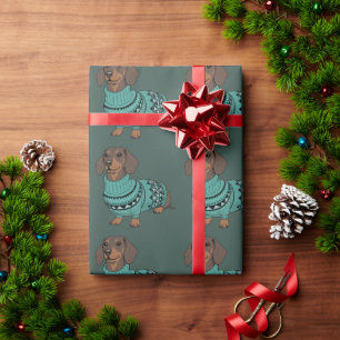 Wiener Dog Christmas Ugly Sweater Dachshund Pet Wrapping Paper