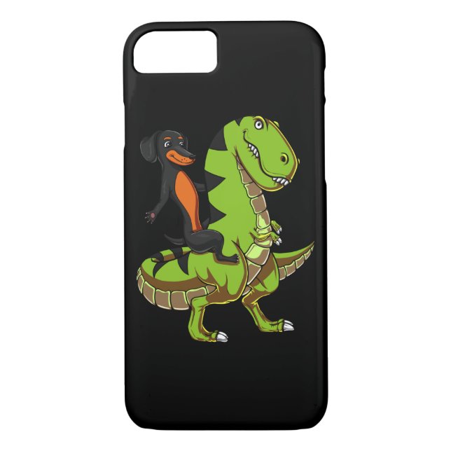 Wiener Dog Dachshund Riding T-Rex Dinosaur Case-Mate iPhone Case (Back)