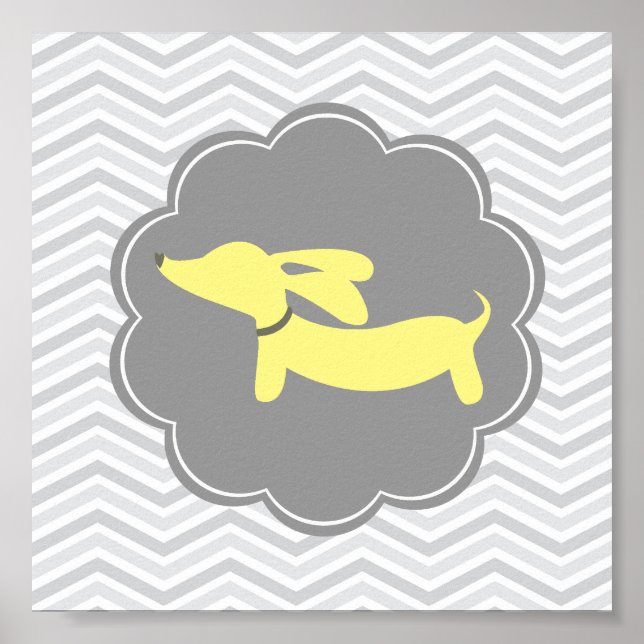 Wiener Dog Nursery Art Yellow Gender Neutral Dog Poster (Front)