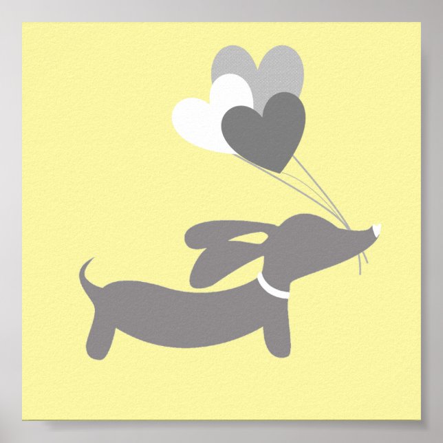 Wiener Dog Nursery Art Yellow Gender Neutral Dog Poster (Front)