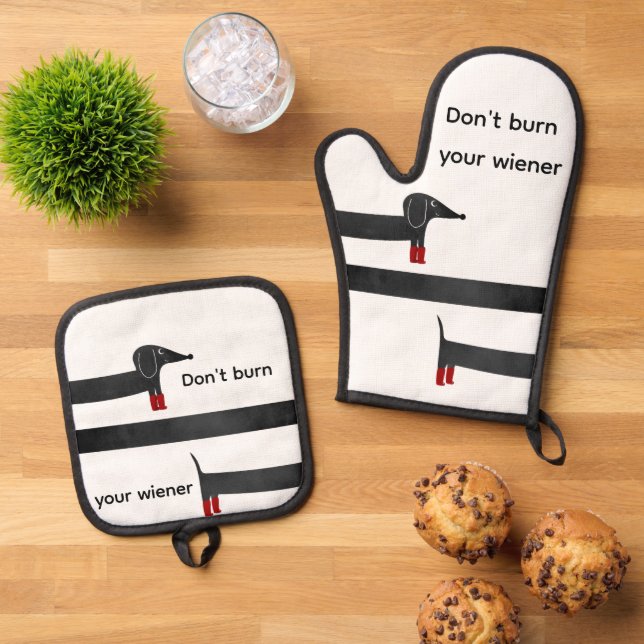 Wiener Dog Oven Mitt & Pot Holder Set (Top Down)