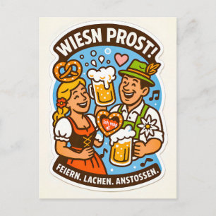 Wiesn Prost with Traditional Attire Holiday Postcard