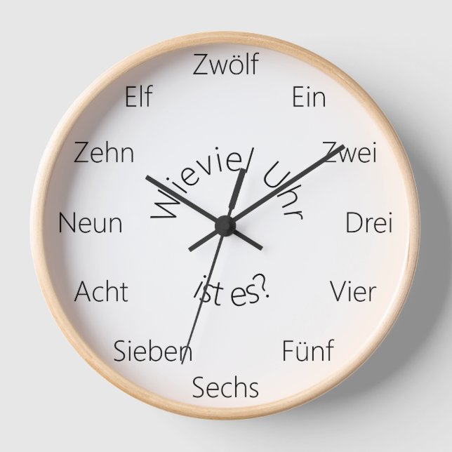 "Wieviel Uhr ist es?" German Language Customisable Clock (Front)