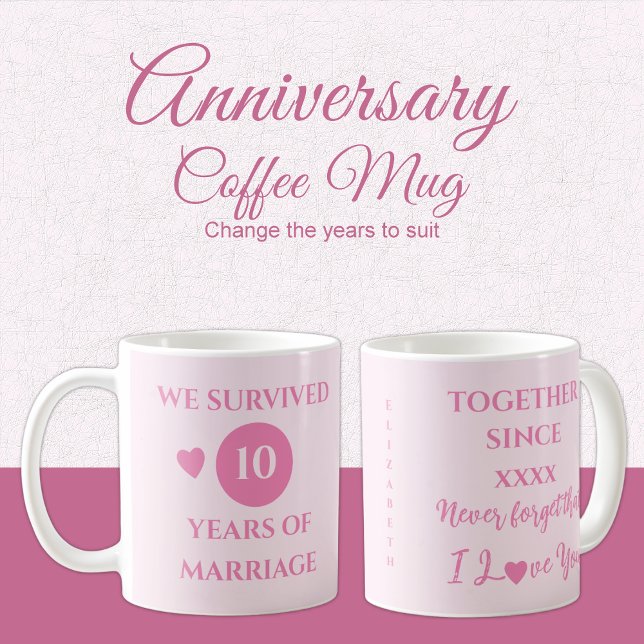 Wife 10 years of marriage est year pink coffee mug (Creator Uploaded)