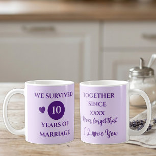 Wife 10 years of marriage est year purple coffee mug