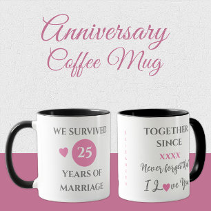 Wife 25 years of marriage est year pink mug