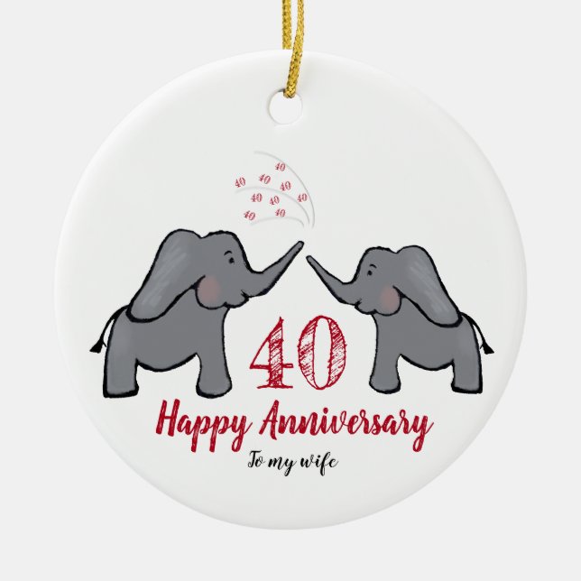 wife 40th ruby wedding  elephant anniversary gift ceramic ornament (Front)