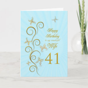 Wife 41st Birthday with golden butterflies Card