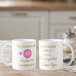 Wife 50 years of marriage est year pink coffee mug