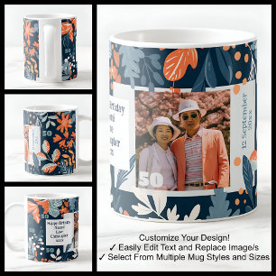 Wife 50th Birthday Name Photo Vibrant Mug 004