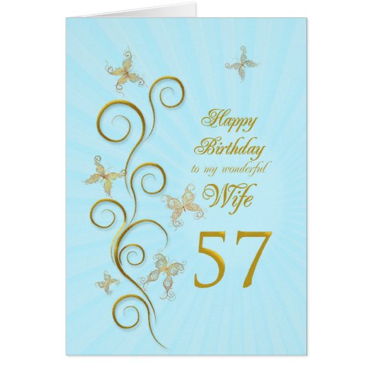 Wife 57th Birthday with golden butterflies Card