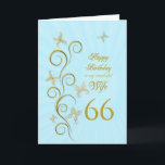 Wife 66th Birthday with golden butterflies Card<br><div class="desc">For a wife,  66th Birthday with golden butterflies.  A floral scroll with stylised flowers and delicate butterflies. A stunning birthday card. See the whole range of cards for ages and relationships in my store.  Golden butterflies made from delicate scroll work flutter around this elegant and beautiful birthday card</div>