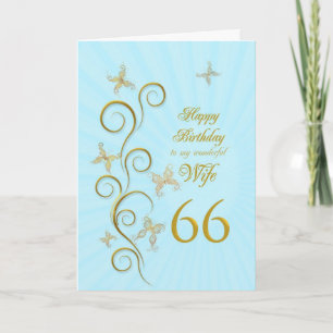 Wife 66th Birthday with golden butterflies Card