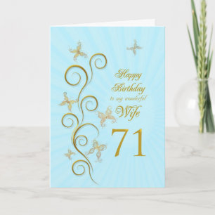 Wife 71st Birthday with golden butterflies Card