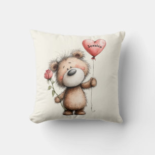 Wife Anniversary Custom Name Cute Bear with Ro Cushion
