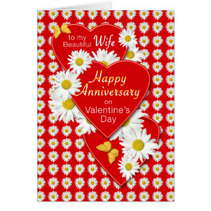 Wife Anniversay on Valentine's Day Daisies Card