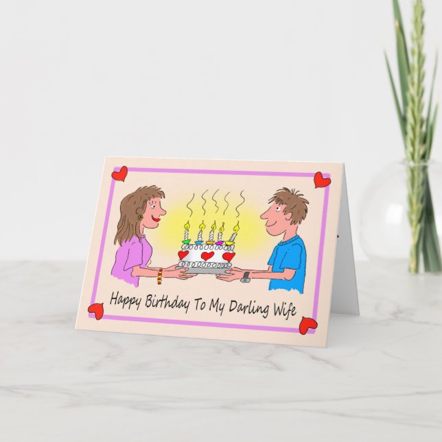 Wife Birthday Cartoon Caricature Couple Card (Front)