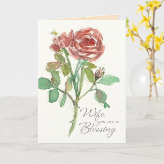 Wife Birthday God Bless You Red Rose Flower Card