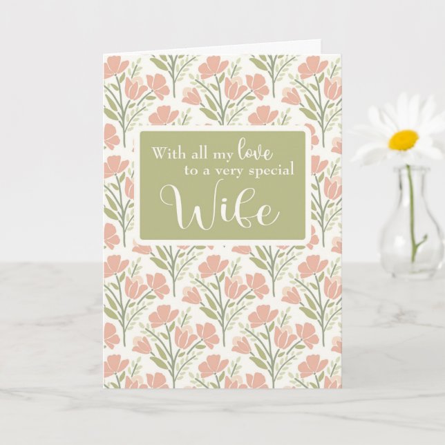  Wife Birthday With My Love Pink Flower Pattern  Card (Small Plant)