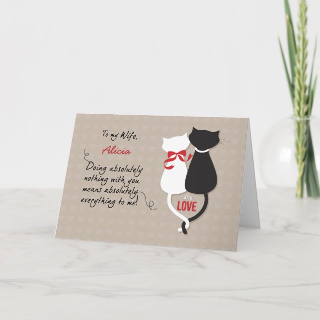 Wife Custom Name Wedding Anniversary with Cats Card (Front)