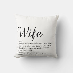 Wife Definition Black and White Chic Script Fun Cushion