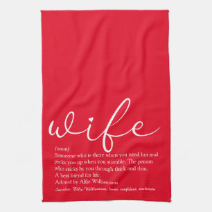 Wife Definition Elegant Script Love Heart Red Tea Towel