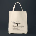 Wife Definition Elegant Script Modern Fun Tote Bag<br><div class="desc">Personalise for your special wife to create a unique gift for birthdays,  anniversaries,  weddings,  Christmas or any day you want to show how much she means to you. A perfect way to show her how amazing she is every day. Designed by Thisisnotme©</div>