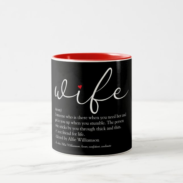 Wife Definition Modern Script Red Love Heart Two-Tone Coffee Mug (Center)